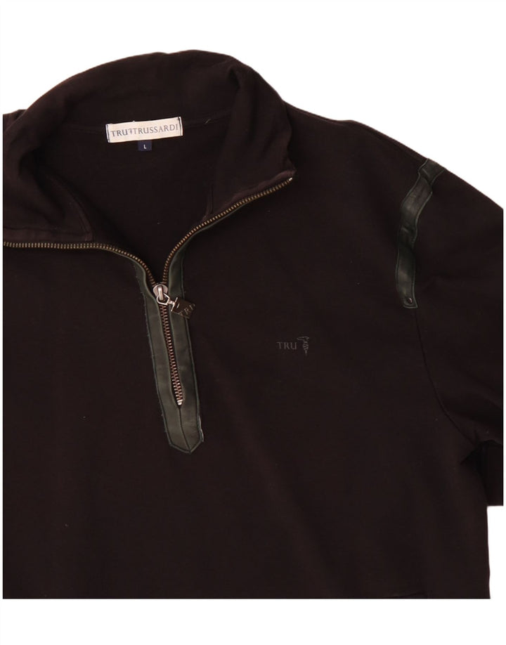 Trussardi moletom feminino com zíper e gola alta de algodão preto