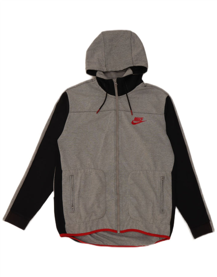Jaqueta masculina Nike com capuz e moletom grande cinza colorblock algodão