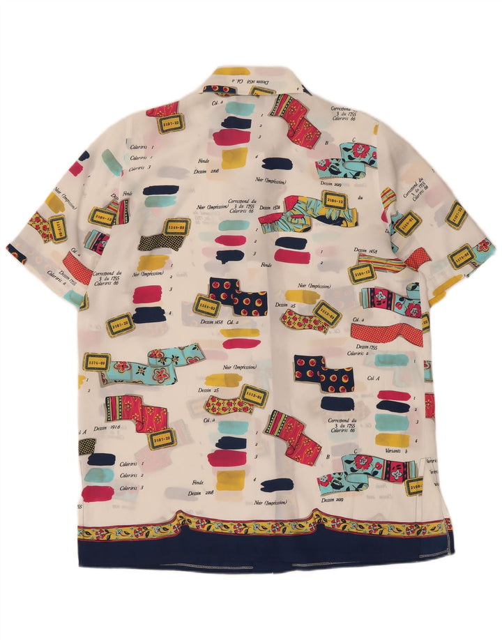 Camisa feminina vintage de manga curta com padrão abstrato IT 42 médio branco