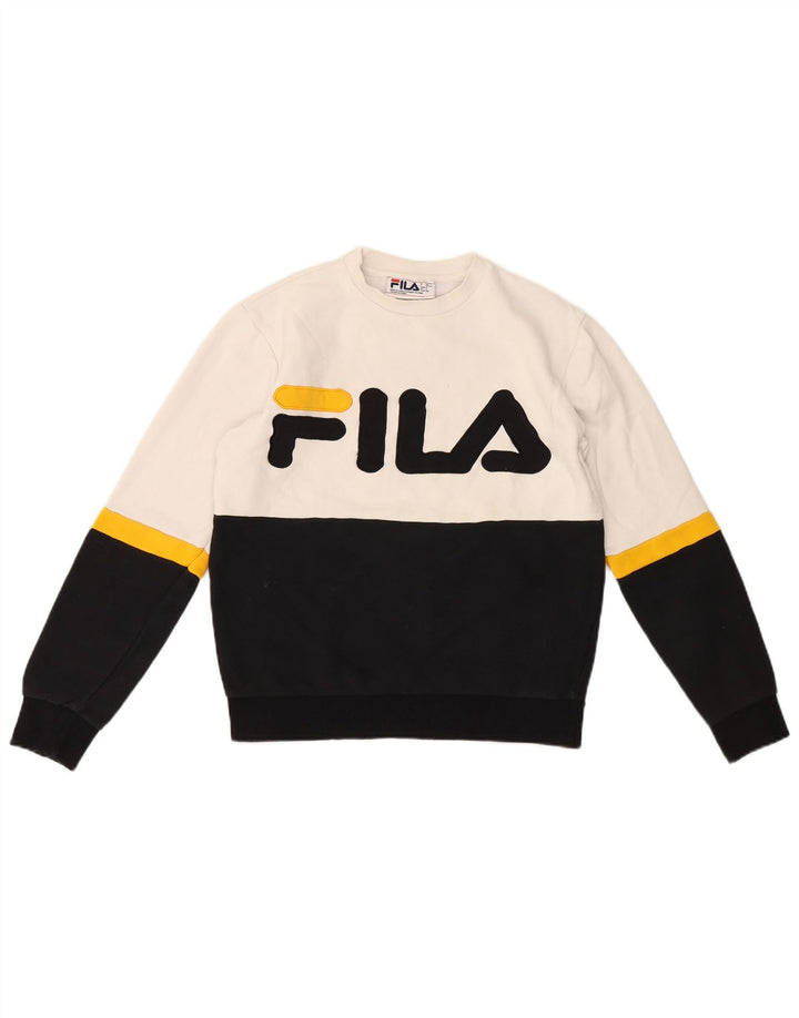 Fila moletom gráfico masculino jumper pequeno algodão colorblock branco