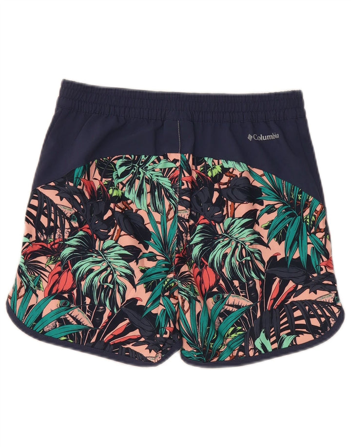 COLUMBIA Shorts esportivos femininos UK 12 poliéster floral azul marinho médio
