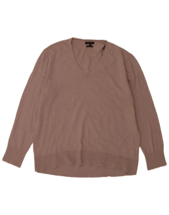 Suéter masculino Massimo Dutti com decote em V de lã marrom médio