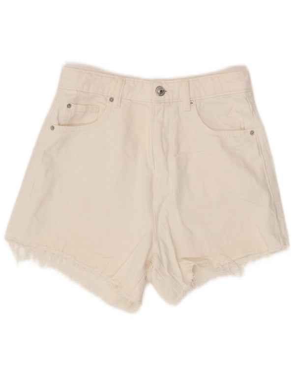 Shorts jeans feminino Marks & Spencer Mom High Rise UK 8 pequeno W26 branco