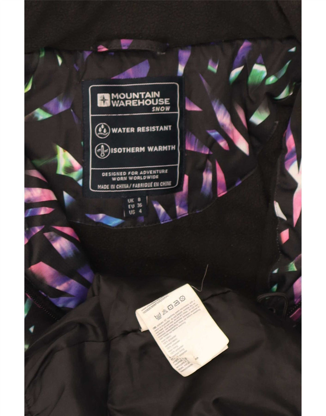 Jaqueta de esqui com capuz feminino Mountain Warehouse UK 8 pequena geométrica preta
