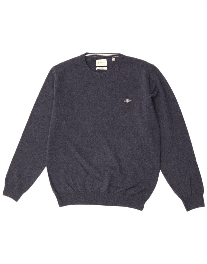 Suéter masculino Gant com gola redonda, grande lã de cordeiro azul marinho