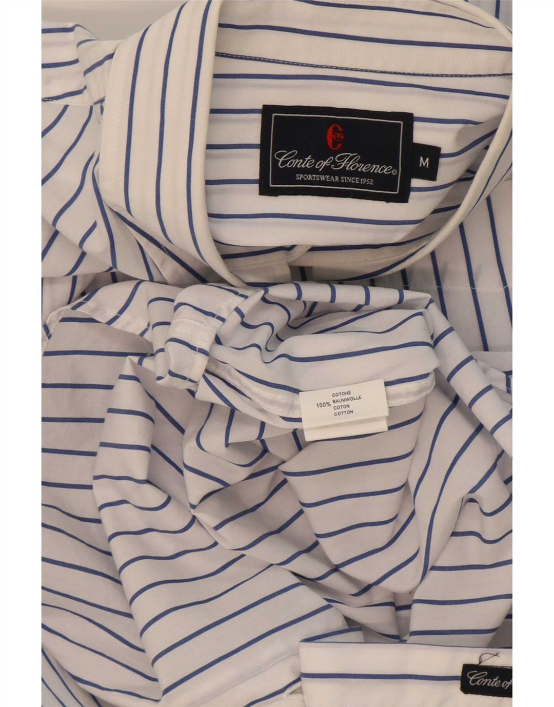 Camisa masculina Conte of Florence de algodão listrado branco médio