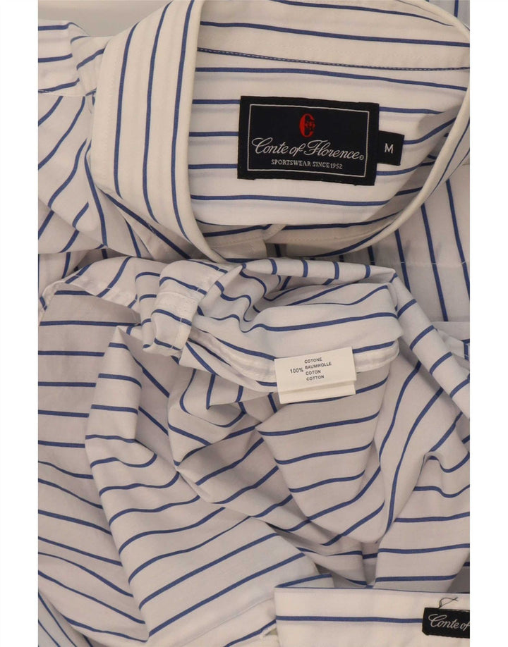 Camisa masculina Conte of Florence de algodão listrado branco médio