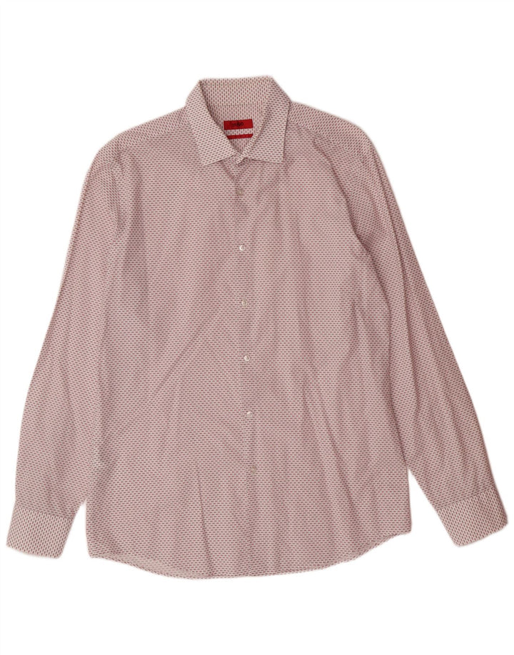 Camisa masculina slim fit HUGO BOSS tamanho 42 16 1/2 grande algodão manchado branco