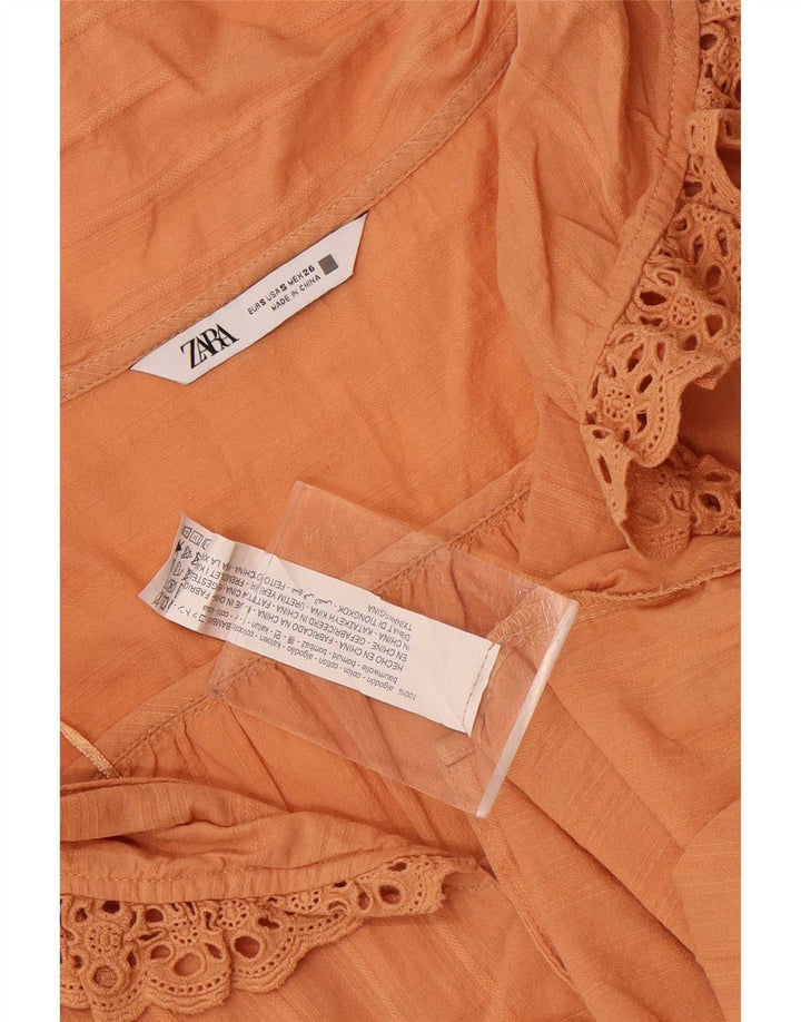 Blusa camisa oversized feminina Zara Reino Unido 10 algodão laranja pequeno