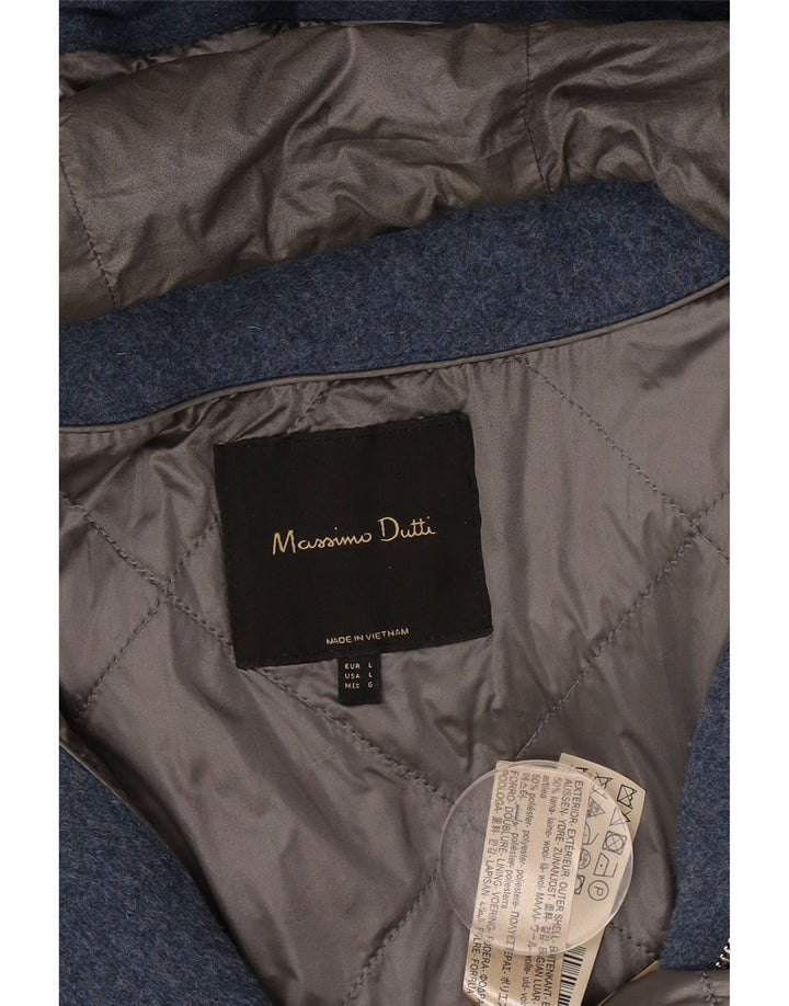 Sobretudo feminino Massimo Dutti com capuz grande tamanho Reino Unido 16 grande lã azul