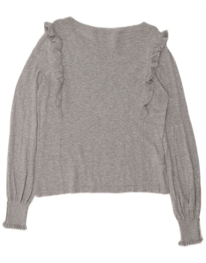 Suéter feminino LAURA ASHLEY com gola canoa Reino Unido 14 grande algodão cinza