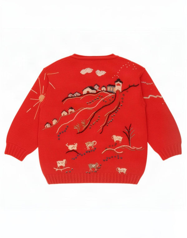 Suéter feminino vintage com gola canoa e gola redonda Reino Unido 16 grande vermelho