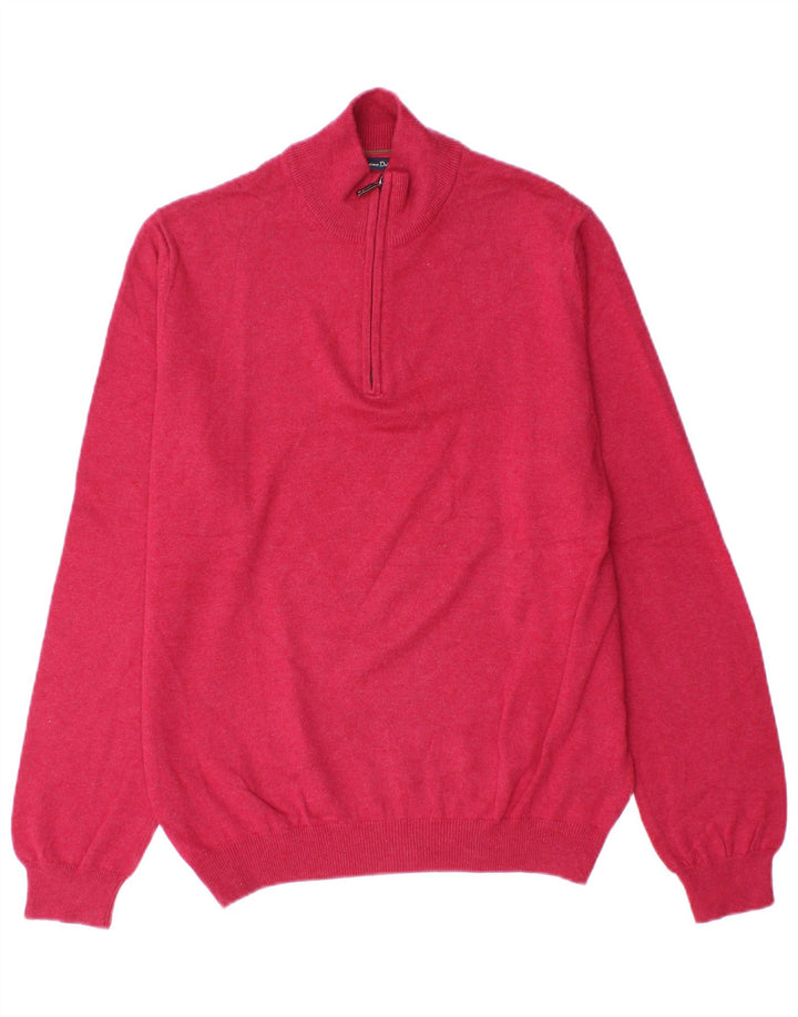 Suéter masculino Massimo Dutti com zíper e gola alta de algodão rosa médio