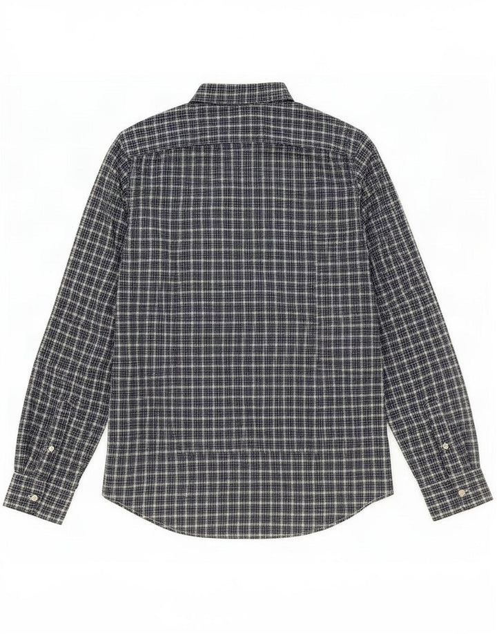 Camisa masculina Benetton pequena xadrez azul algodão
