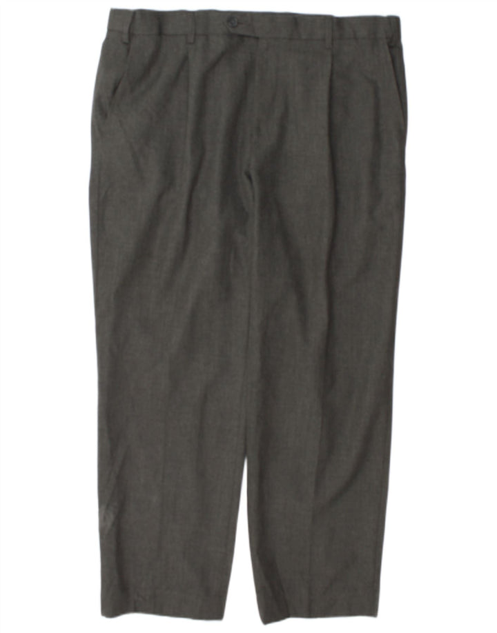 Calça masculina de ajuste regular Marks & Spencer W38 L29 poliéster cinza