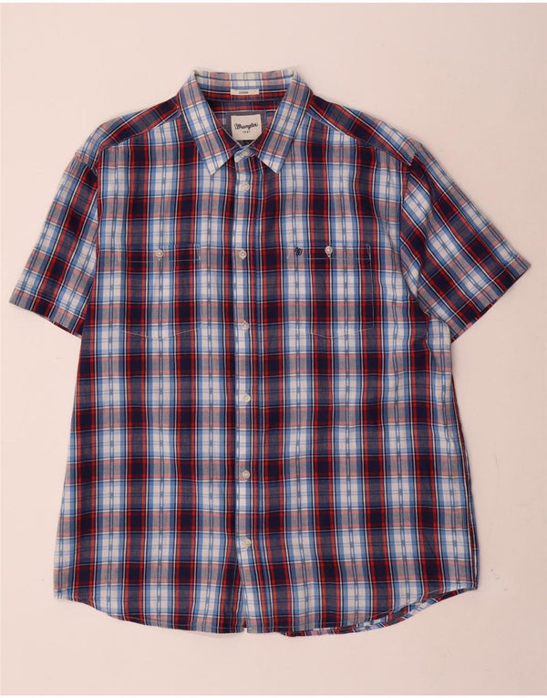 Wrangler Camisa masculina casual de manga curta XL azul xadrez algodão