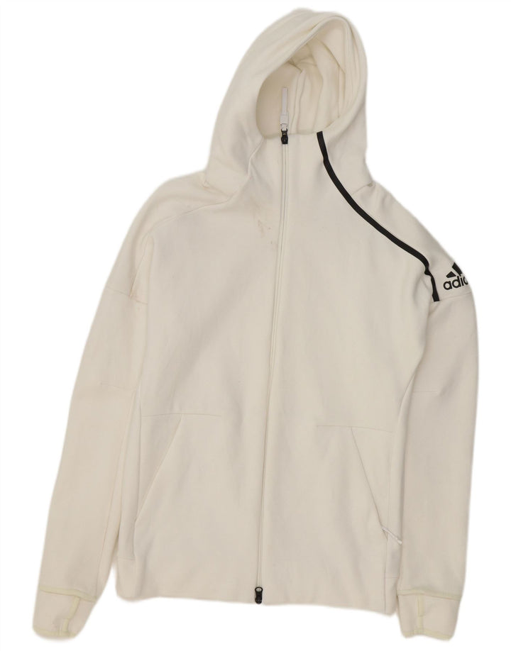 ADIDAS Mens Graphic Zip Hoodie Suéter Pequeno Branco
