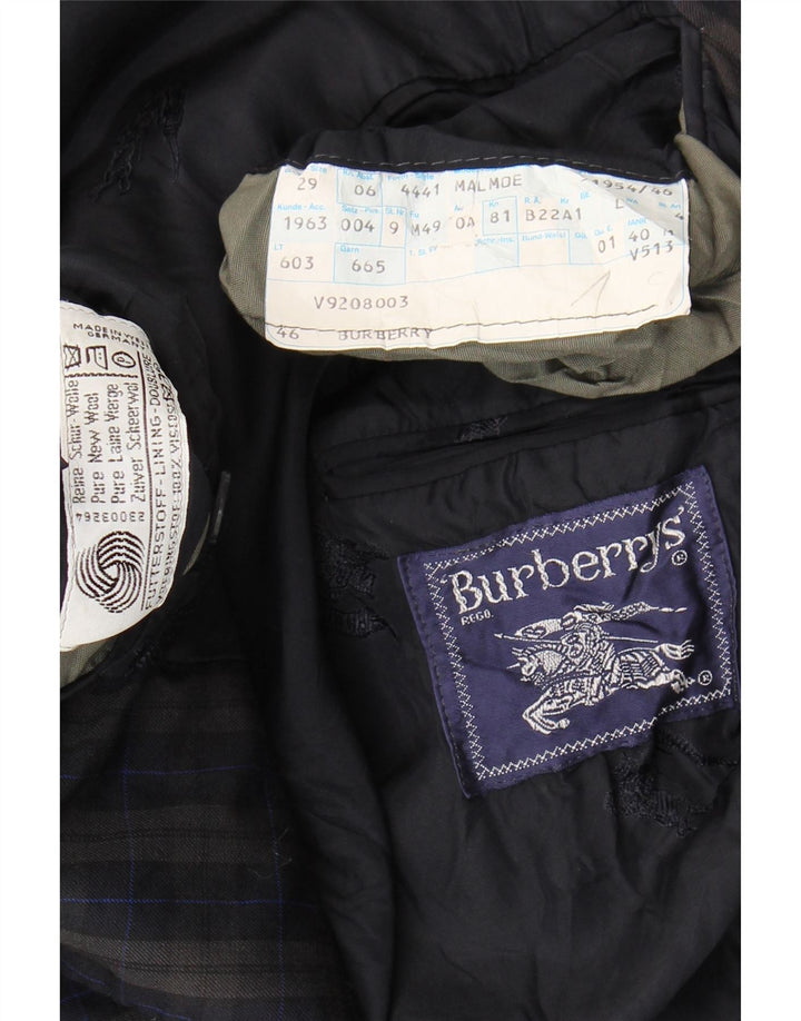 Jaqueta blazer masculina Burberrys com 2 botões Reino Unido 46 3XL azul marinho xadrez lã virgem