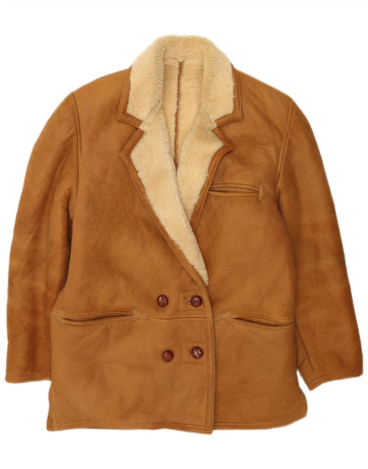 Jaqueta feminina vintage com peito duplo e shearling UK 14 grande bege