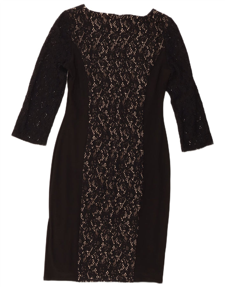 Vestido bainha feminino de manga 3/4 Phase Eight Reino Unido 14 médio preto floral