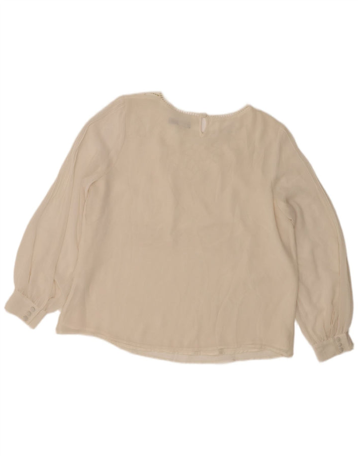 Blusa feminina Marks & Spencer Autograph manga comprida Reino Unido 16 grande bege