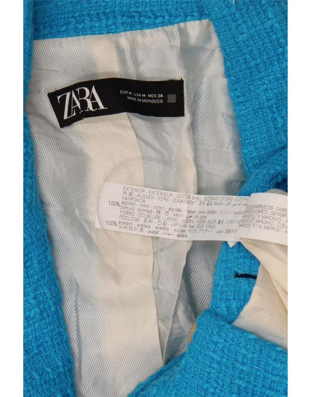 Jaqueta blazer feminina Zara com peito duplo Reino Unido 12 algodão azul médio