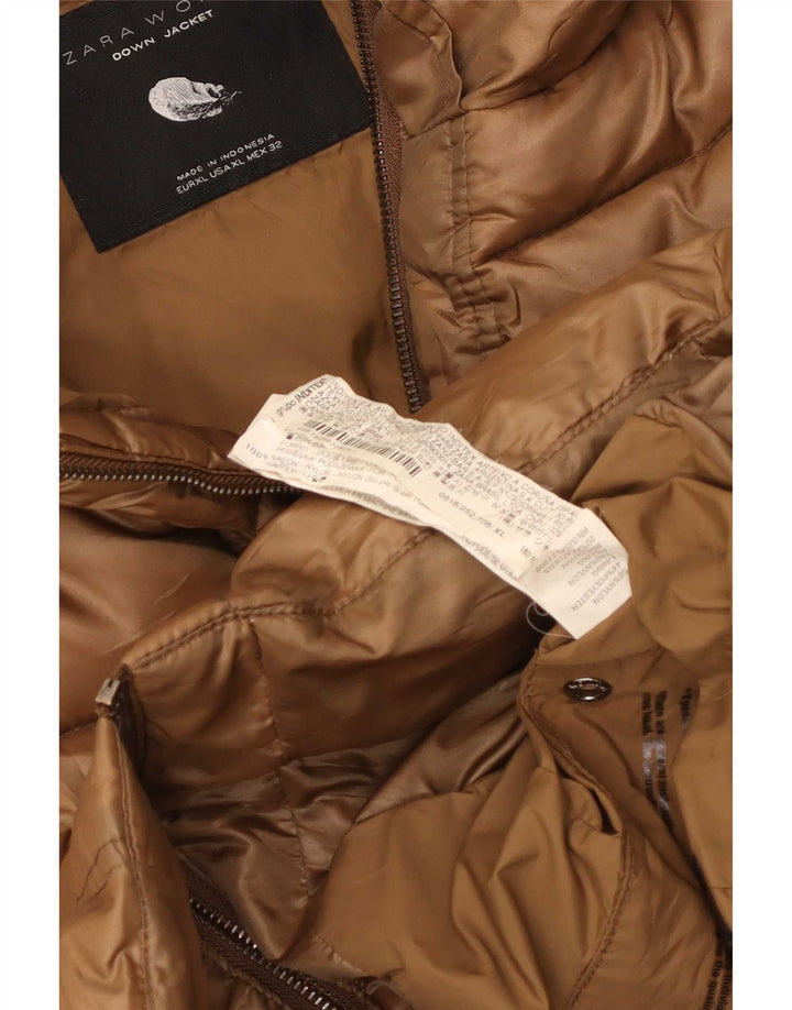 Jaqueta acolchoada feminina Zara UK 18 XL marrom nylon