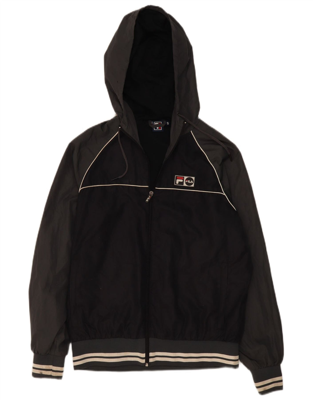 Fila Mens Hooded Rain Jacket Pequeno Poliéster Colourblock Preto