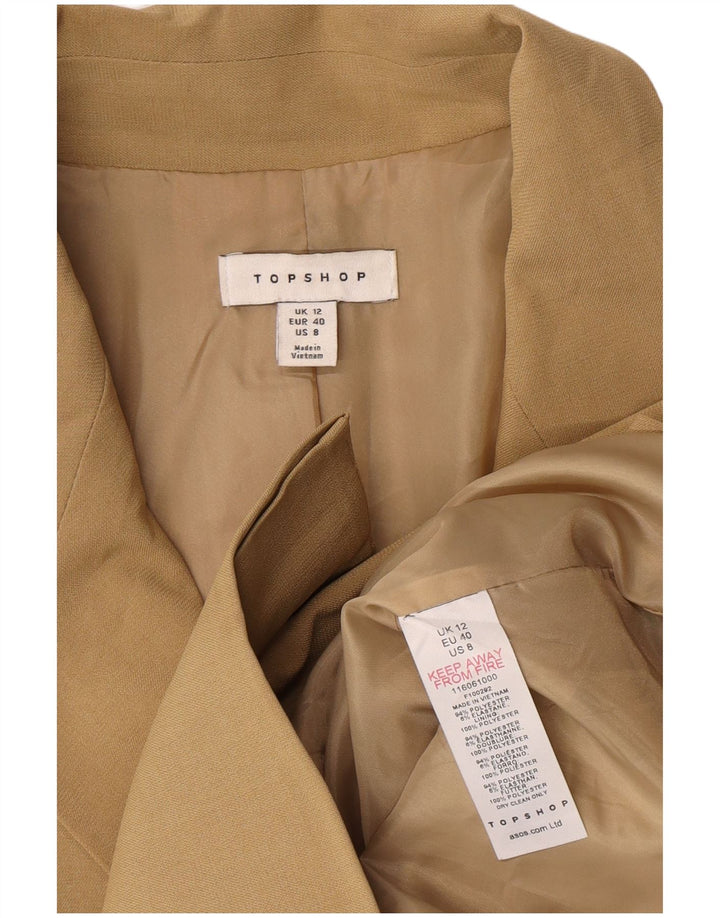 Jaqueta blazer feminina Topshop com peito duplo Reino Unido 12 poliéster bege médio