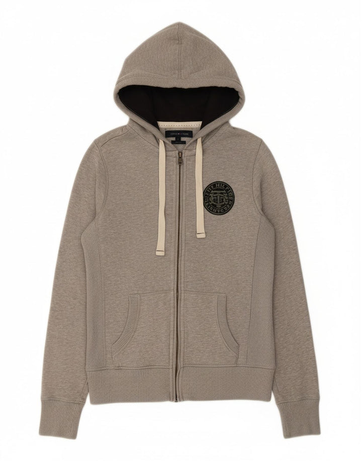 TOMMY HILFIGER Suéter masculino com capuz e zíper slim fit pequeno algodão cinza