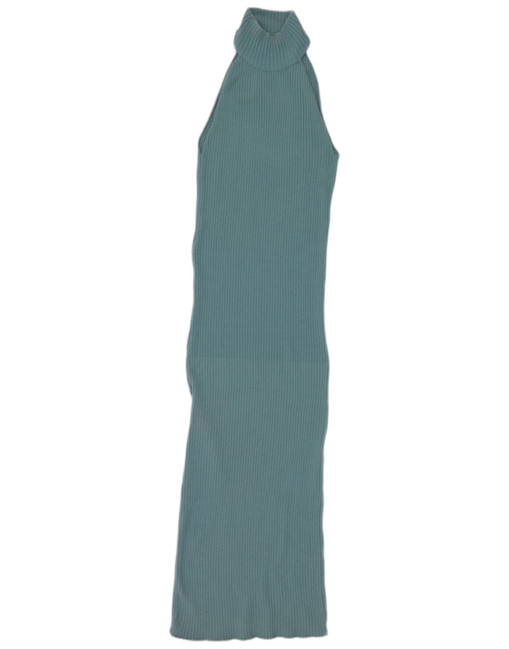 Vestido Maxi Halter Zara Feminino Reino Unido 12 Nylon Azul Médio