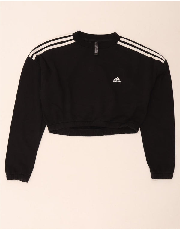 Adidas Womens Crop Sweatshirt Jumper UK 12/14 Médio Algodão Preto