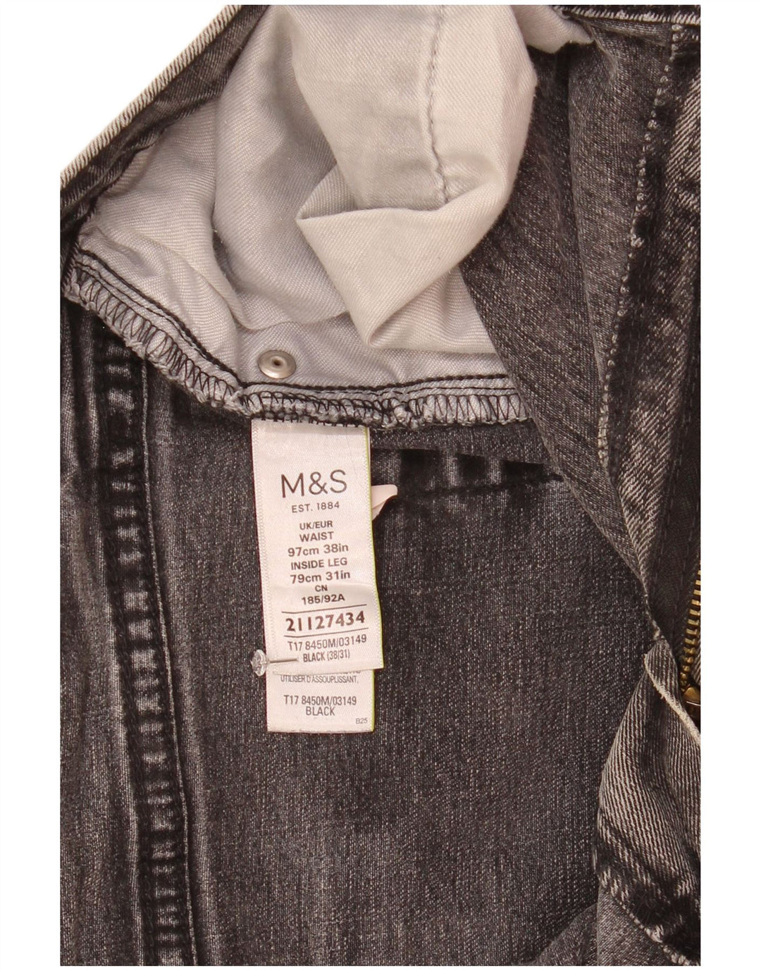 Jeans retos masculinos Marks & Spencer W38 L31 algodão preto