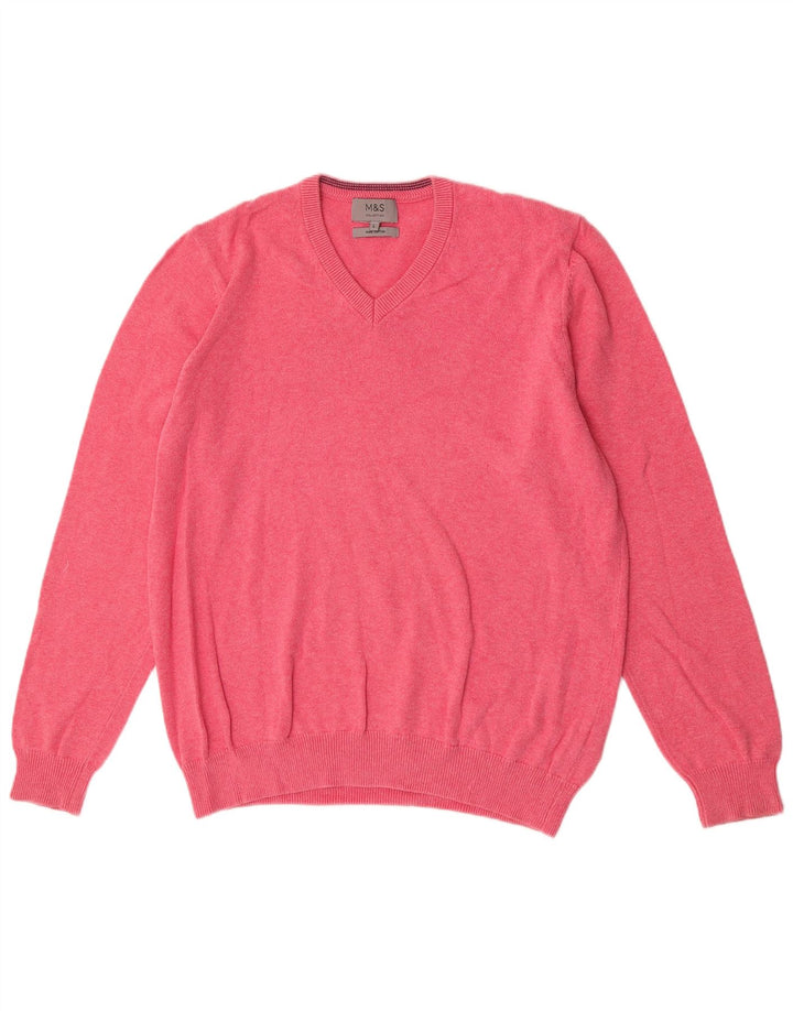 Suéter masculino Marks & Spencer com decote em V grande algodão rosa