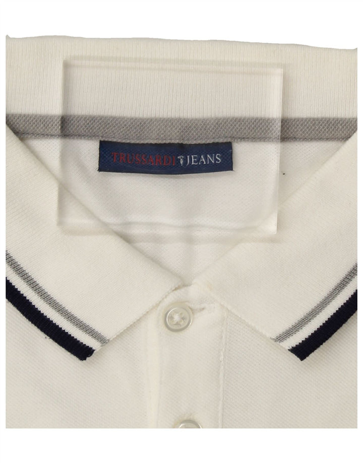 TRUSSARDI JEANS Mens Polo Shirt Large White Cotton Vintage Trussardi Jeans and Second-Hand Trussardi Jeans from Messina Hembry 