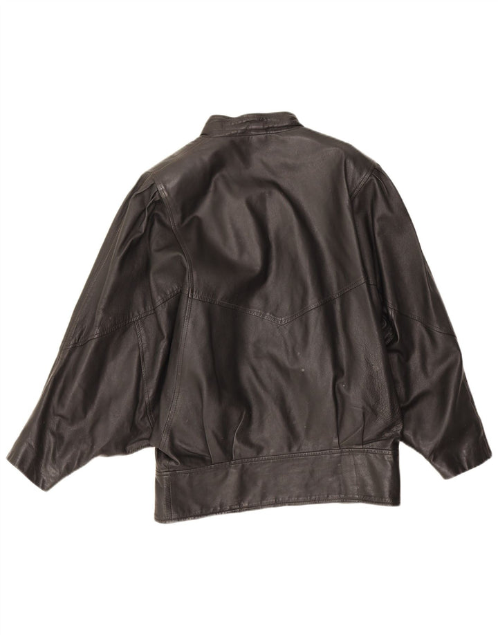 Jaqueta de couro superdimensionada feminina vintage Reino Unido 10 couro preto pequeno