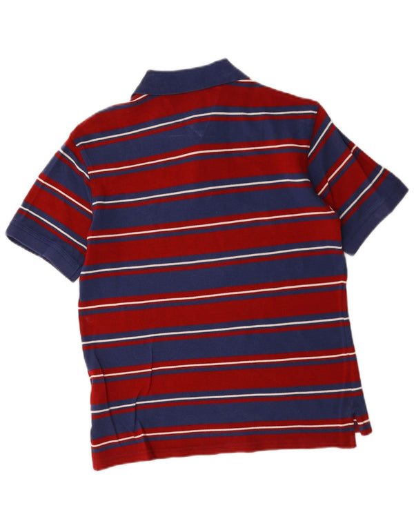 Camisa polo masculina Tommy Hilfiger pequena listrada vermelha de algodão