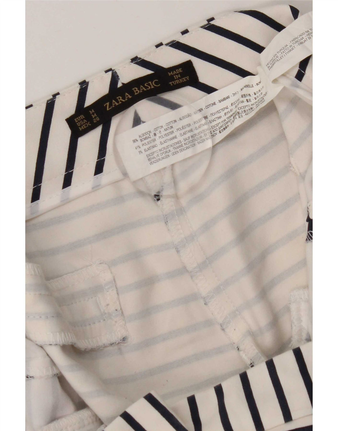 Calça quente feminina Zara médio W30 algodão listrado branco
