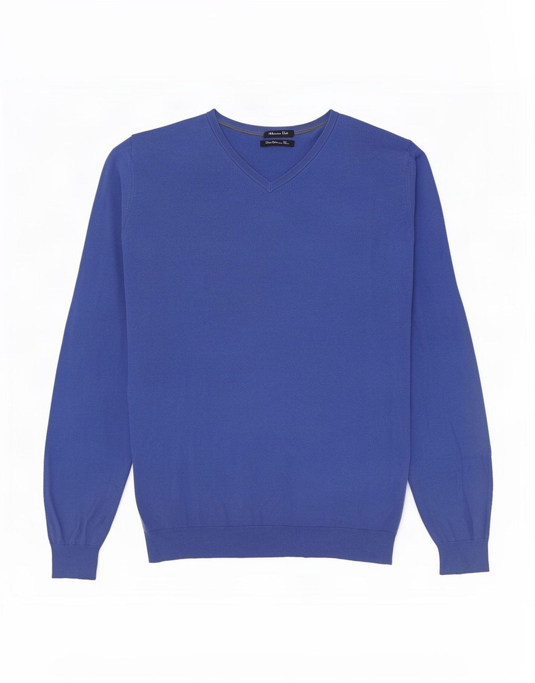 Suéter masculino Massimo Dutti com decote em V de algodão azul médio