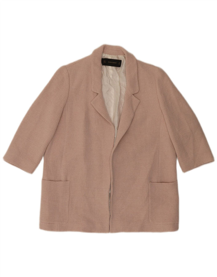 ZARA Jaqueta blazer feminina oversized aberta manga 3/4 Reino Unido 10 pequena rosa