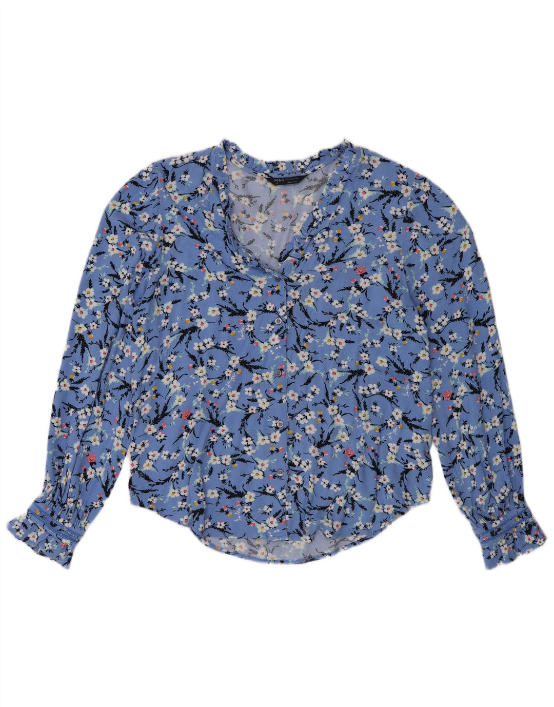 Blusa feminina Marks & Spencer grande tamanho Reino Unido 8 pequena azul floral
