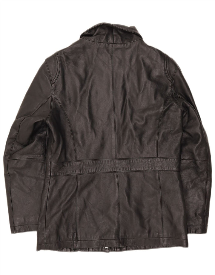 Jaqueta de couro feminina vintage UK 10 pequena preta