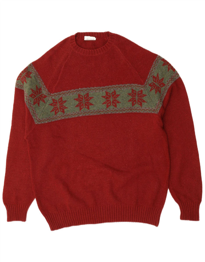 AL DUCA D'AOSTA Mens Crew Neck Jumper Sweater IT 52 Large Maroon Winter