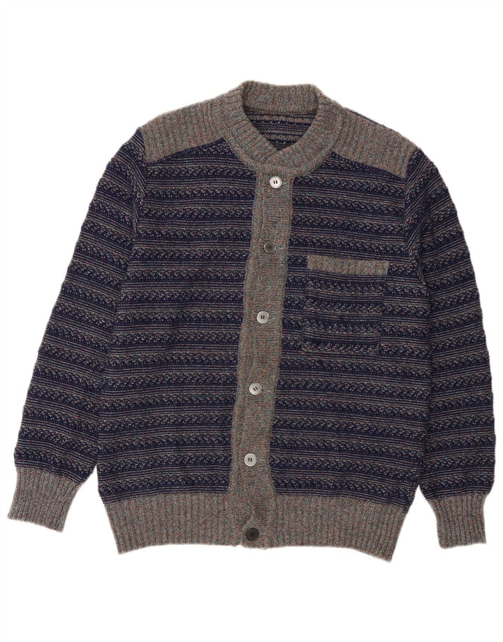 Suéter cardigã masculino vintage listrado azul marinho médio