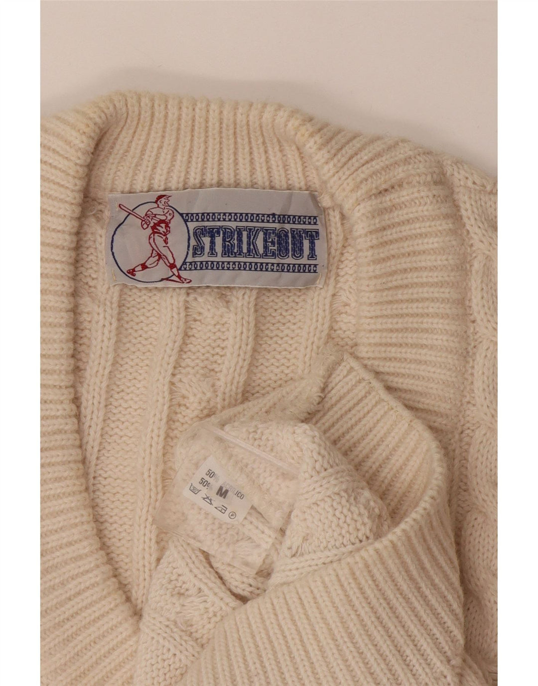 Suéter masculino vintage com decote em V médio acrílico branco