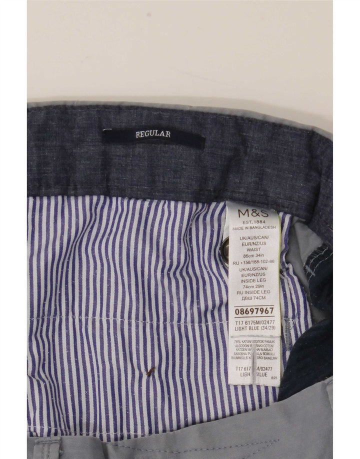 Calça masculina reta regular Marks & Spencer W34 L29 algodão azul