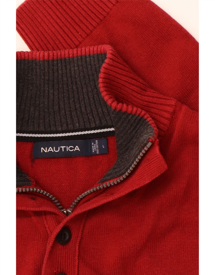 Suéter masculino NAUTICA com zíper e gola grande de algodão vermelho