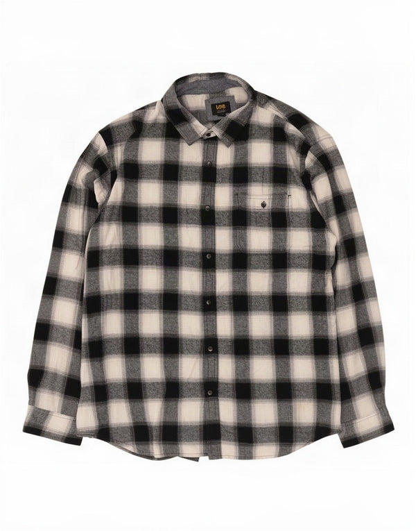 Camisa masculina de flanela Lee Regular Fit 2XL algodão xadrez preto
