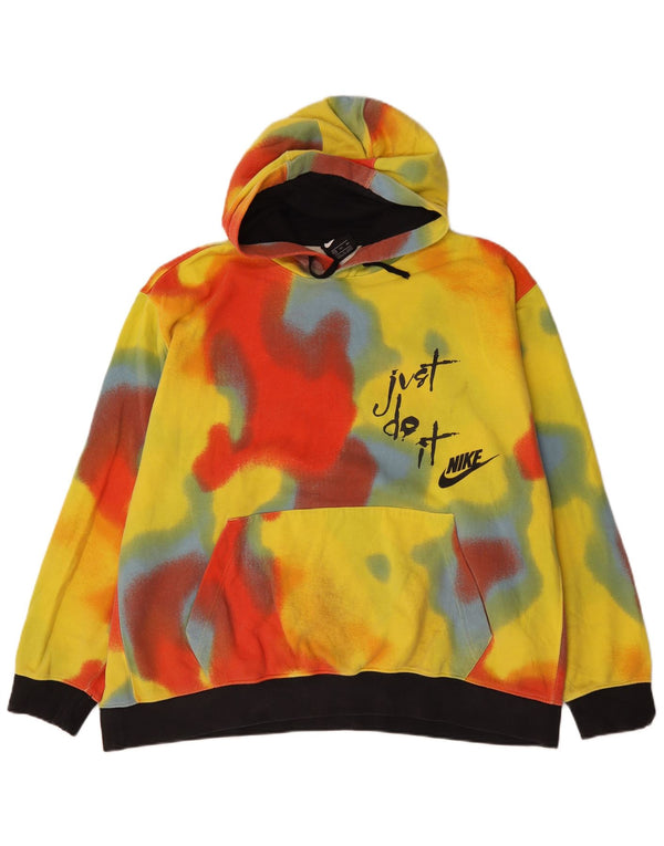 Nike masculino gráfico moletom com capuz jumper 2XL amarelo tie-dye algodão