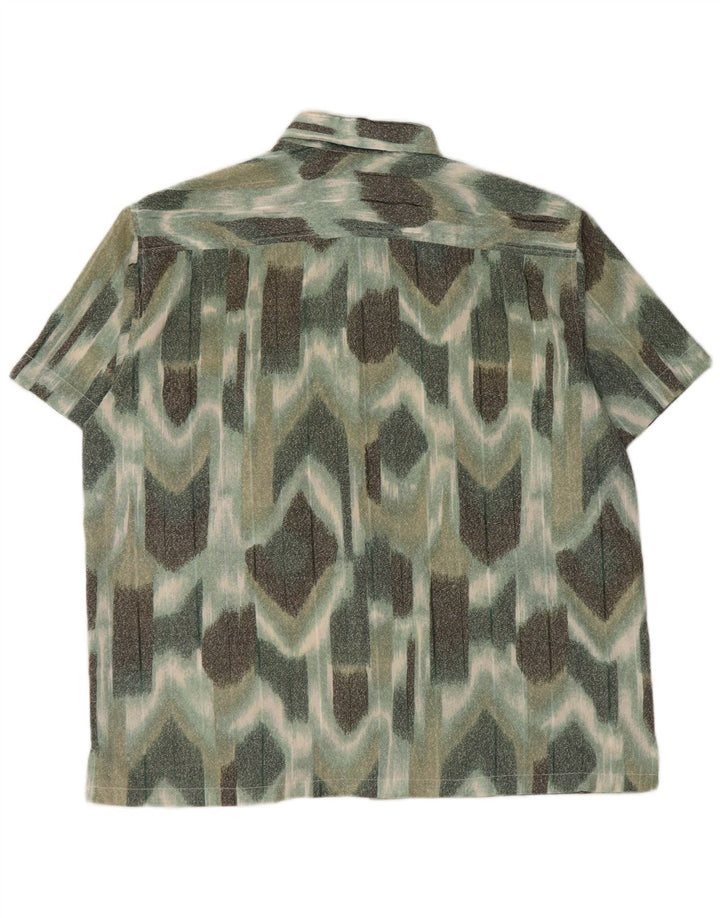 Camisa masculina VINTAGE de manga curta grande verde geométrica